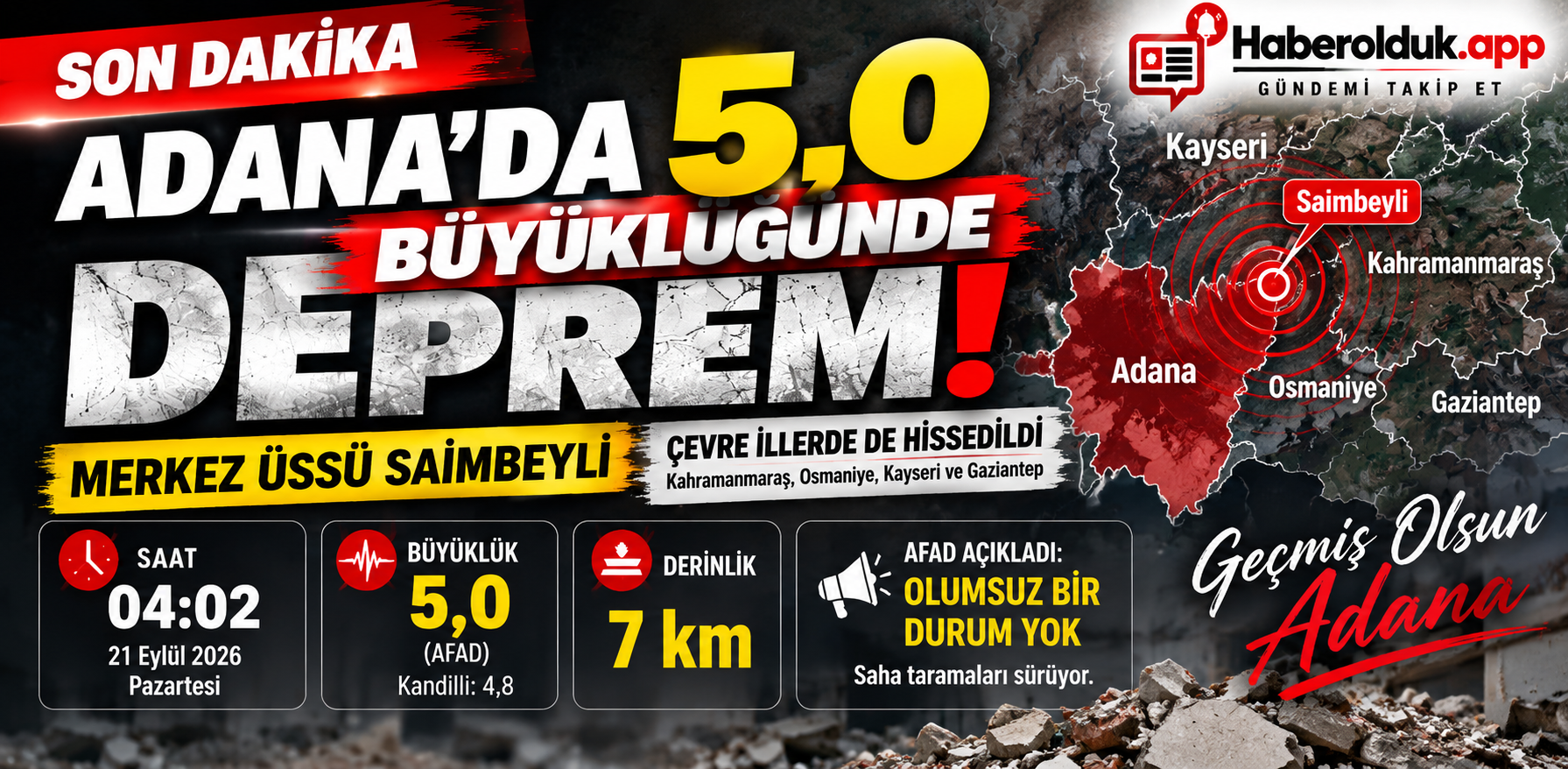 ADANA’DA 5,0 BÜYÜKLÜĞÜNDE DEPREM!